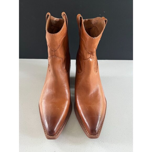 Zodiac Roslyn Size 9.5 Leather Tan Western-Style Pointed Toe Ankle Booties - Picture 3 of 10